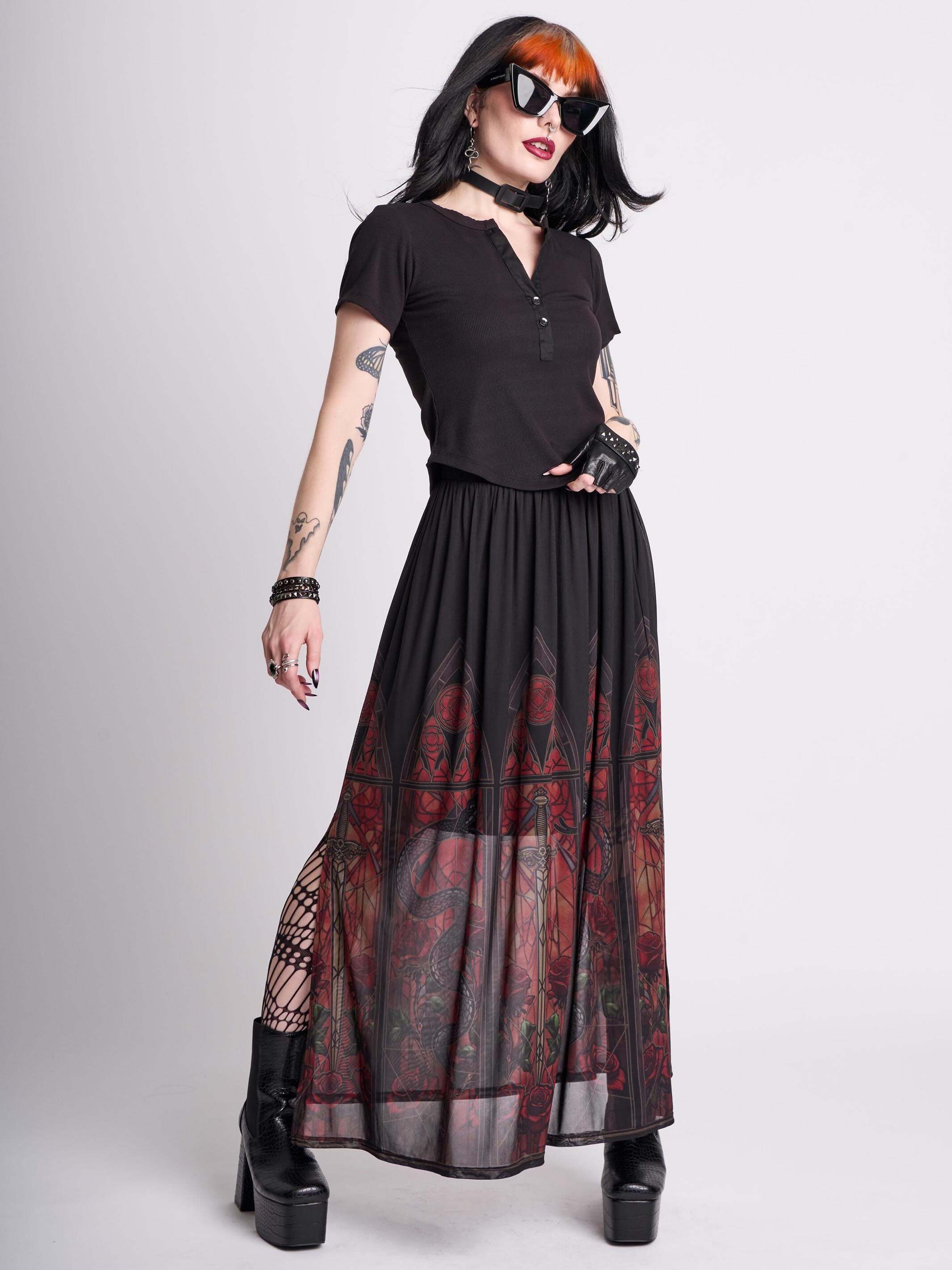 Black gothic maxi skirt sales