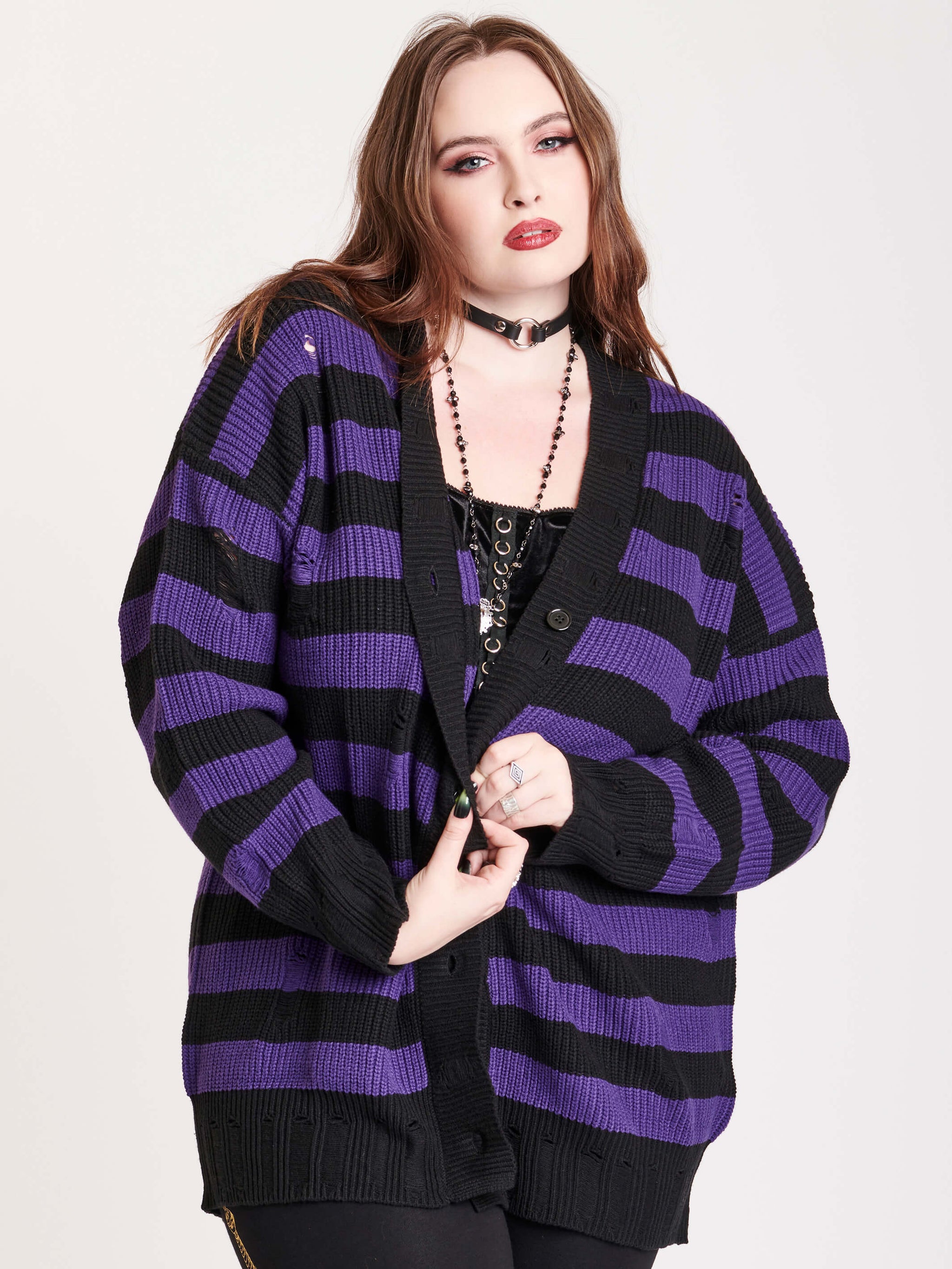 Purple 2025 striped cardigan