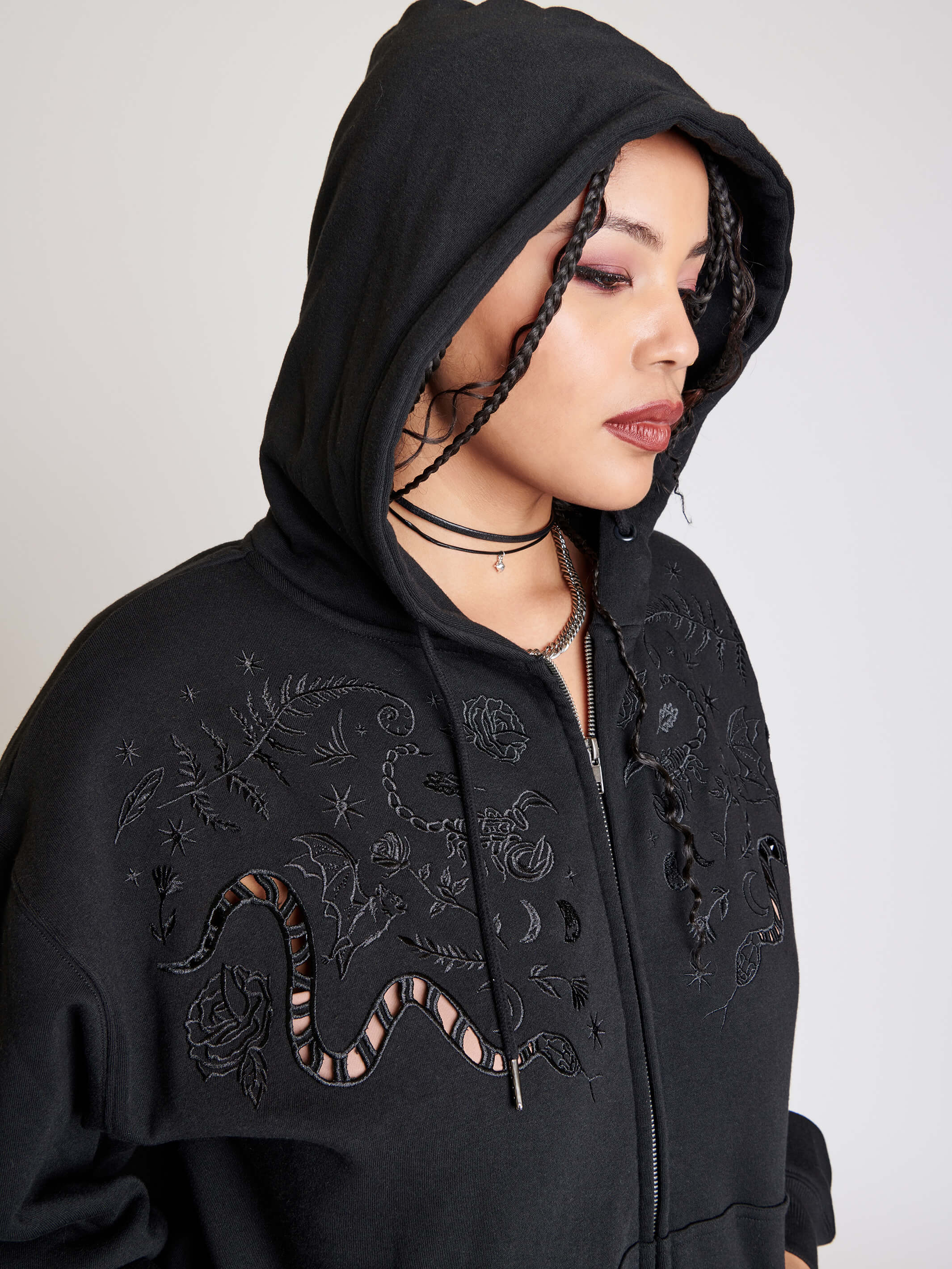 Embroidered zip hoodie hot sale