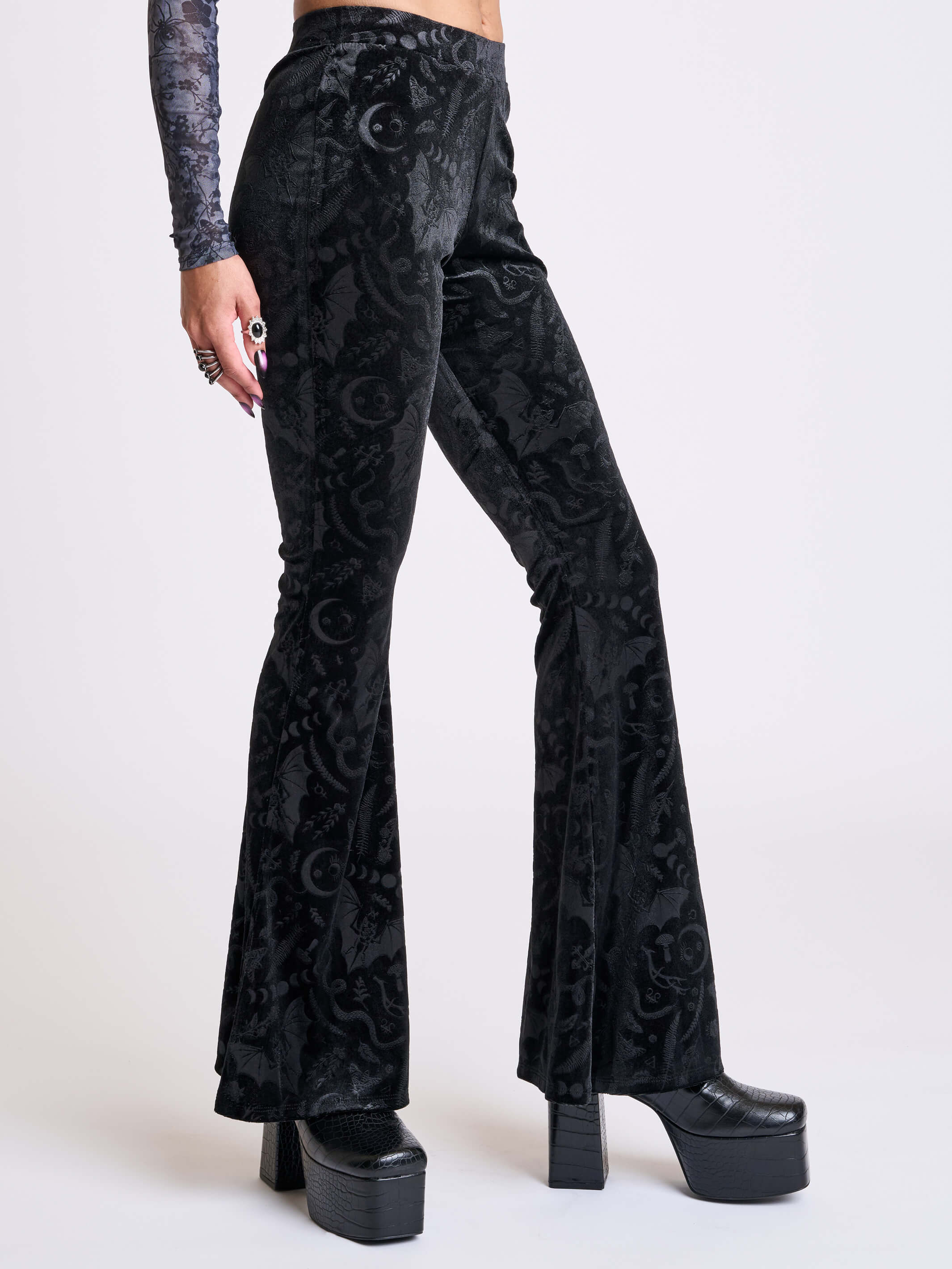 Embossed Velvet Flared Legging