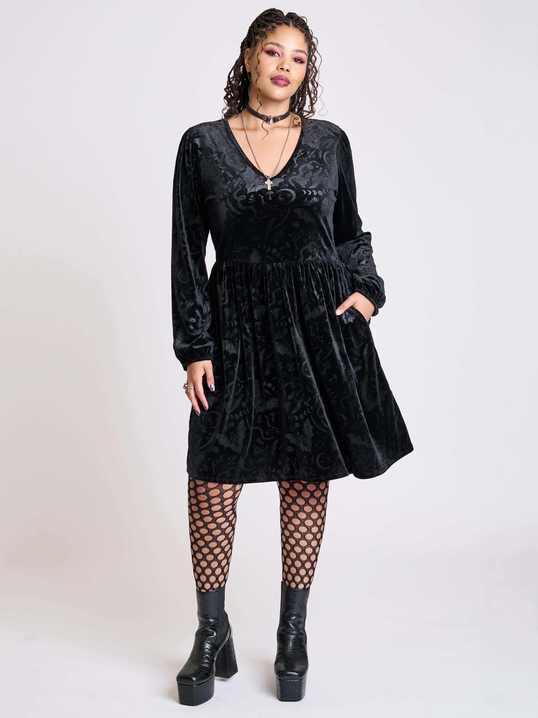 Embossed velvet dress