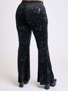 Embossed Black Velvet Flared Legging