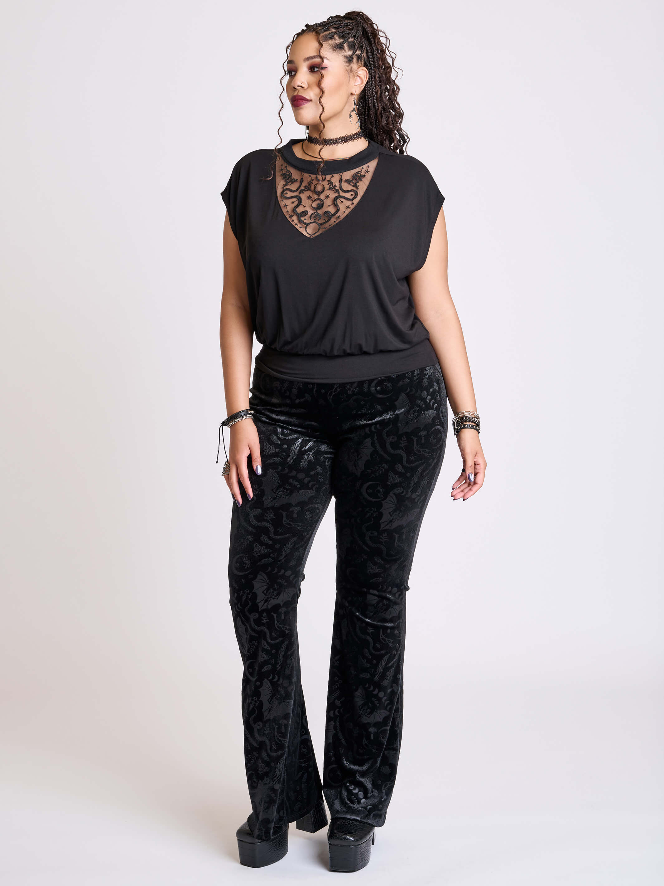 EMBROIDERED SNAKE BLOUSON TOP