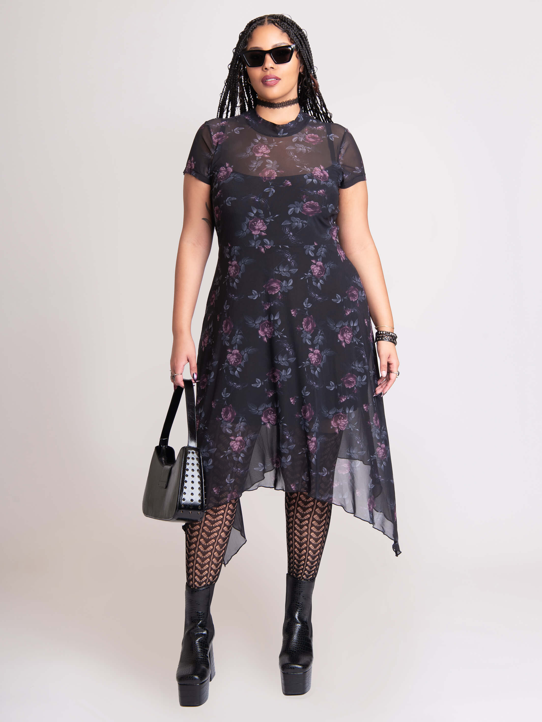 Midi black floral dress fashion