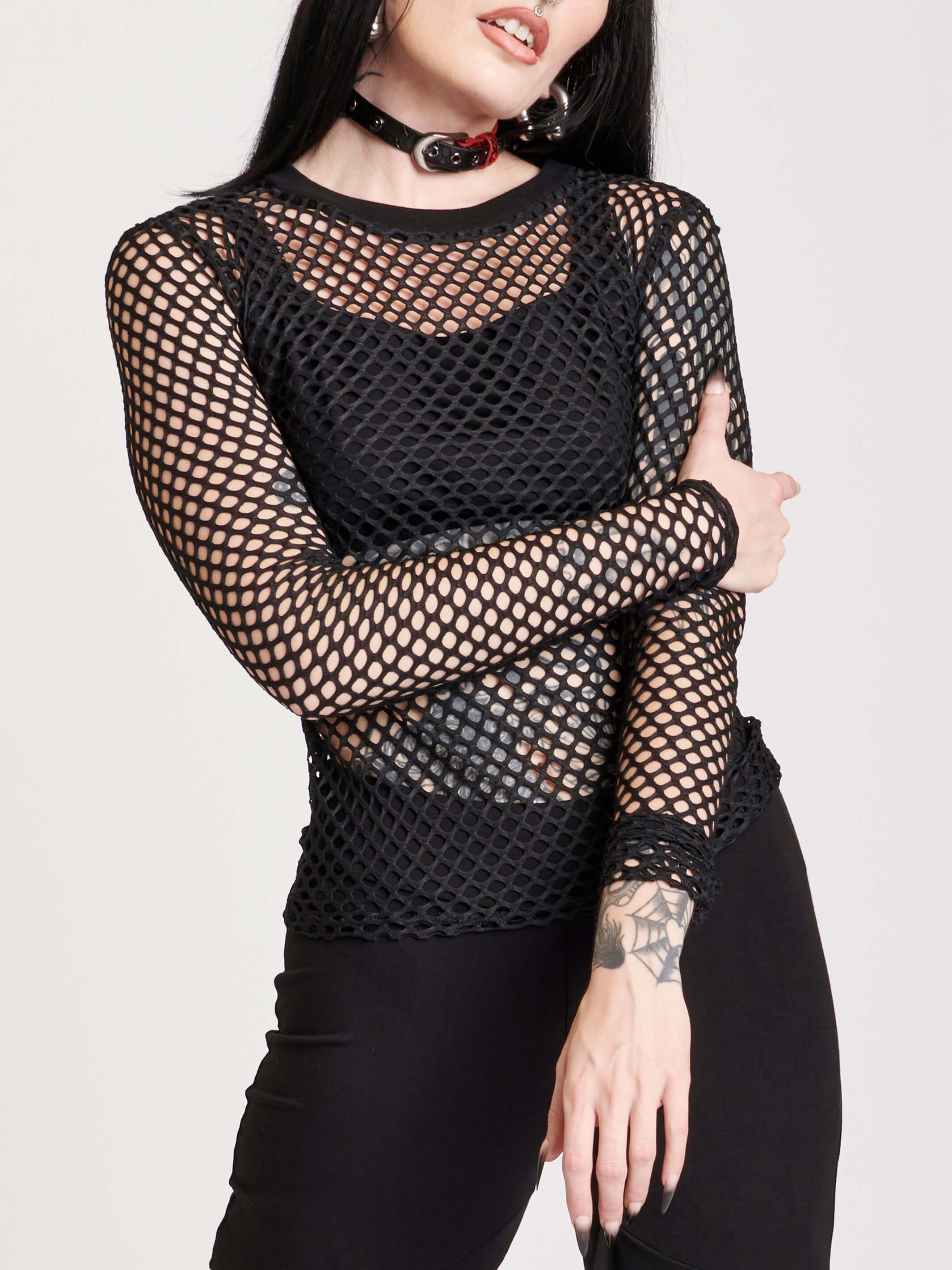 Fishnet Long Sleeve Top Midnight Hour