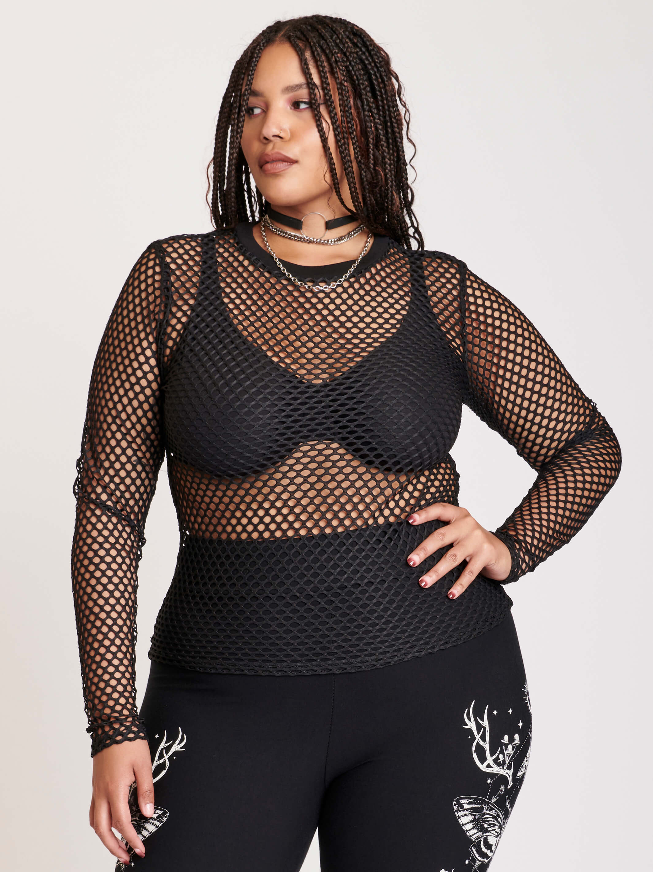 Fishnet Long Sleeve Top – Midnight Hour