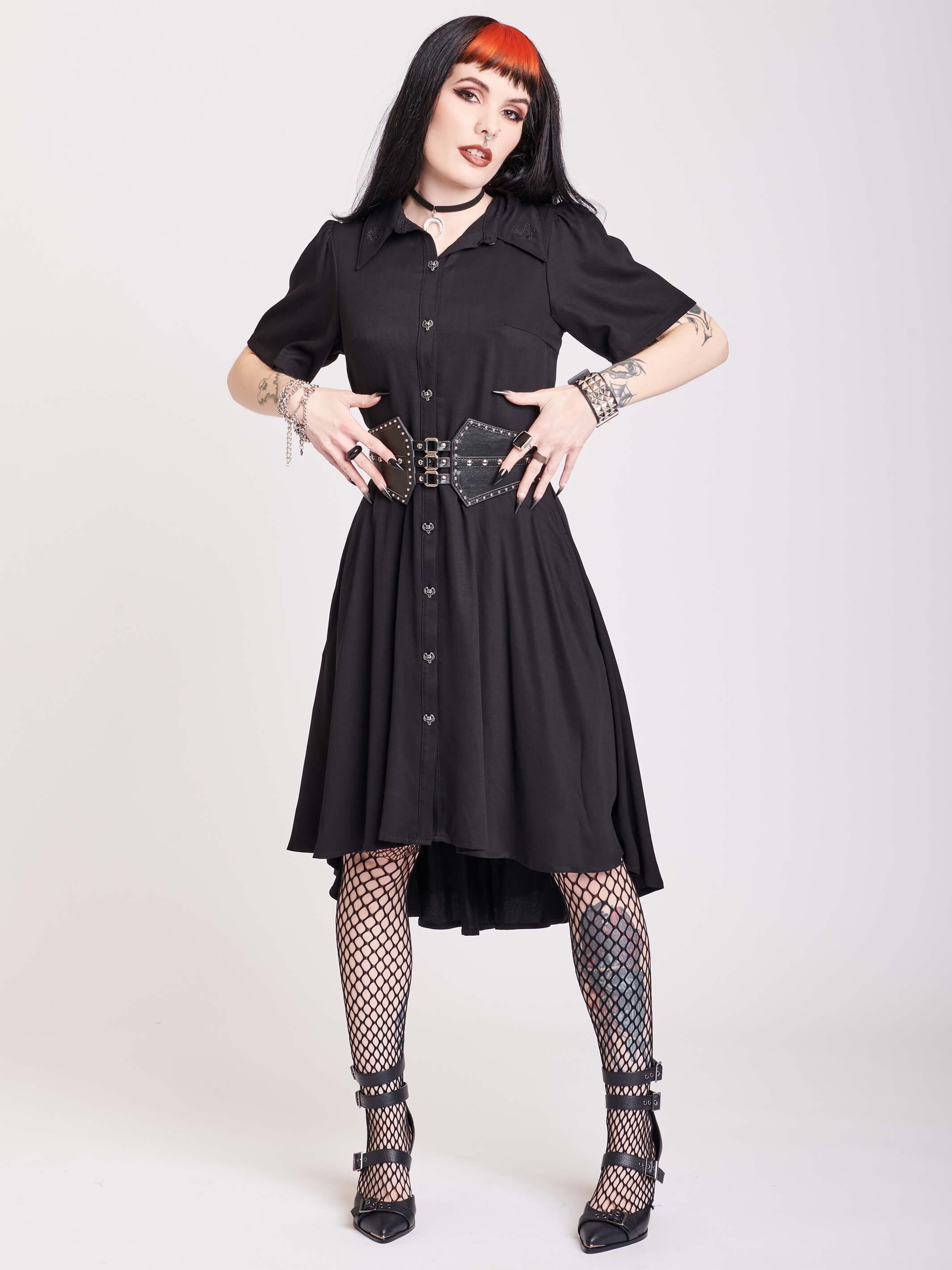 Goth Dress for Women Plus Size Cold Shoulder Tie Front Dark in