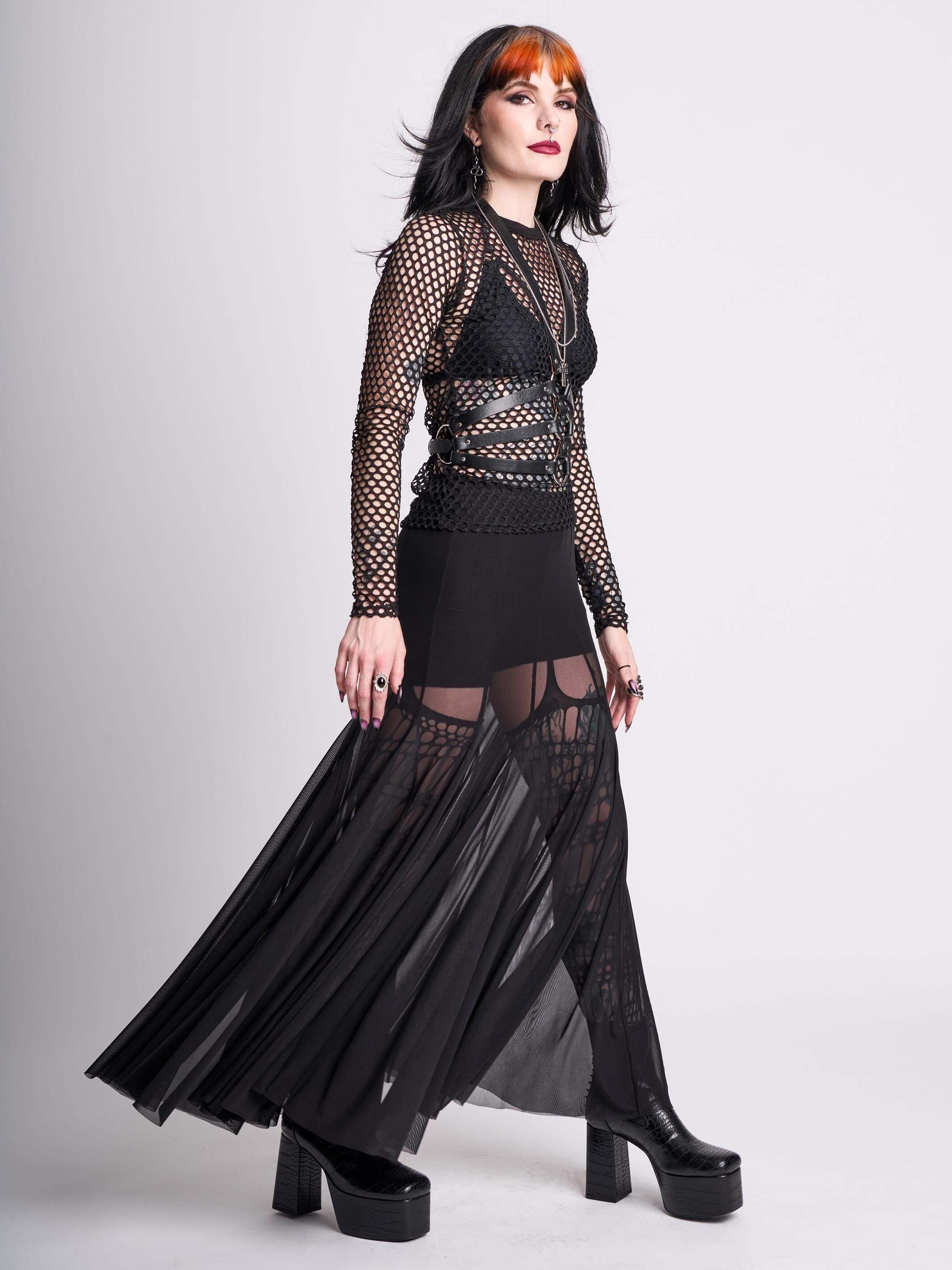 Godet Mesh MAXI SKIRT