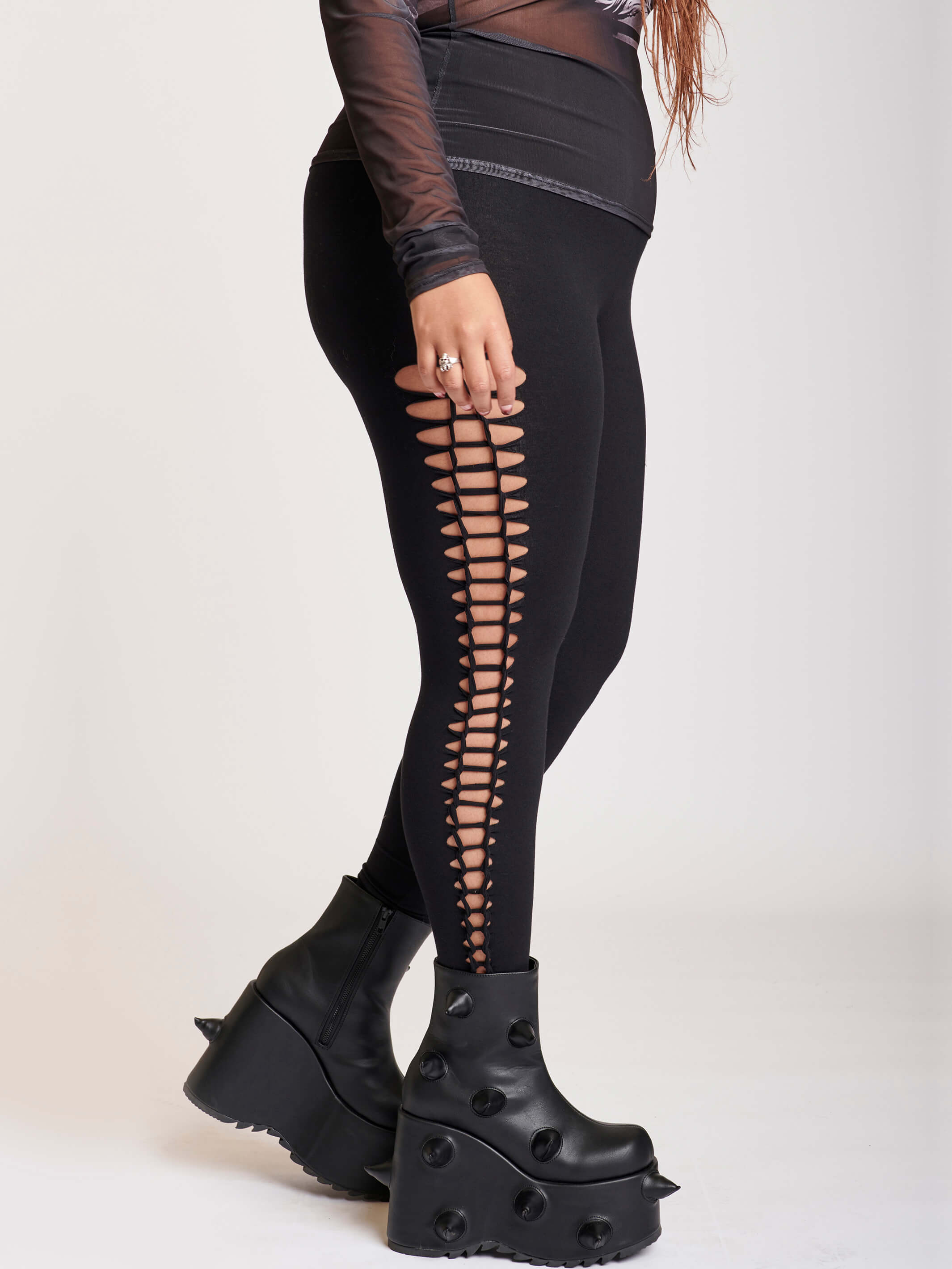 CLOSEOUT CLEARANCE! Plus Size Black Stretchy Side Lace Leggings LG