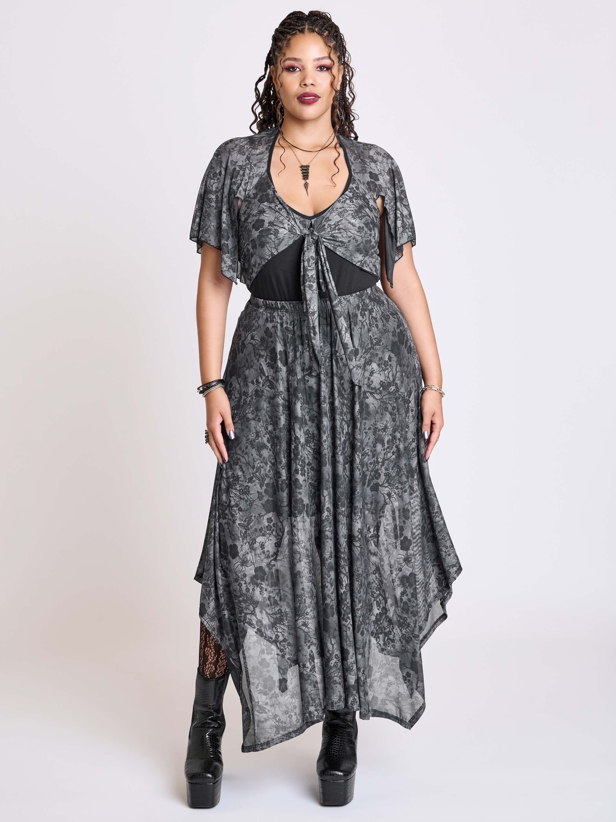 night blossom mesh maxi goth skirt