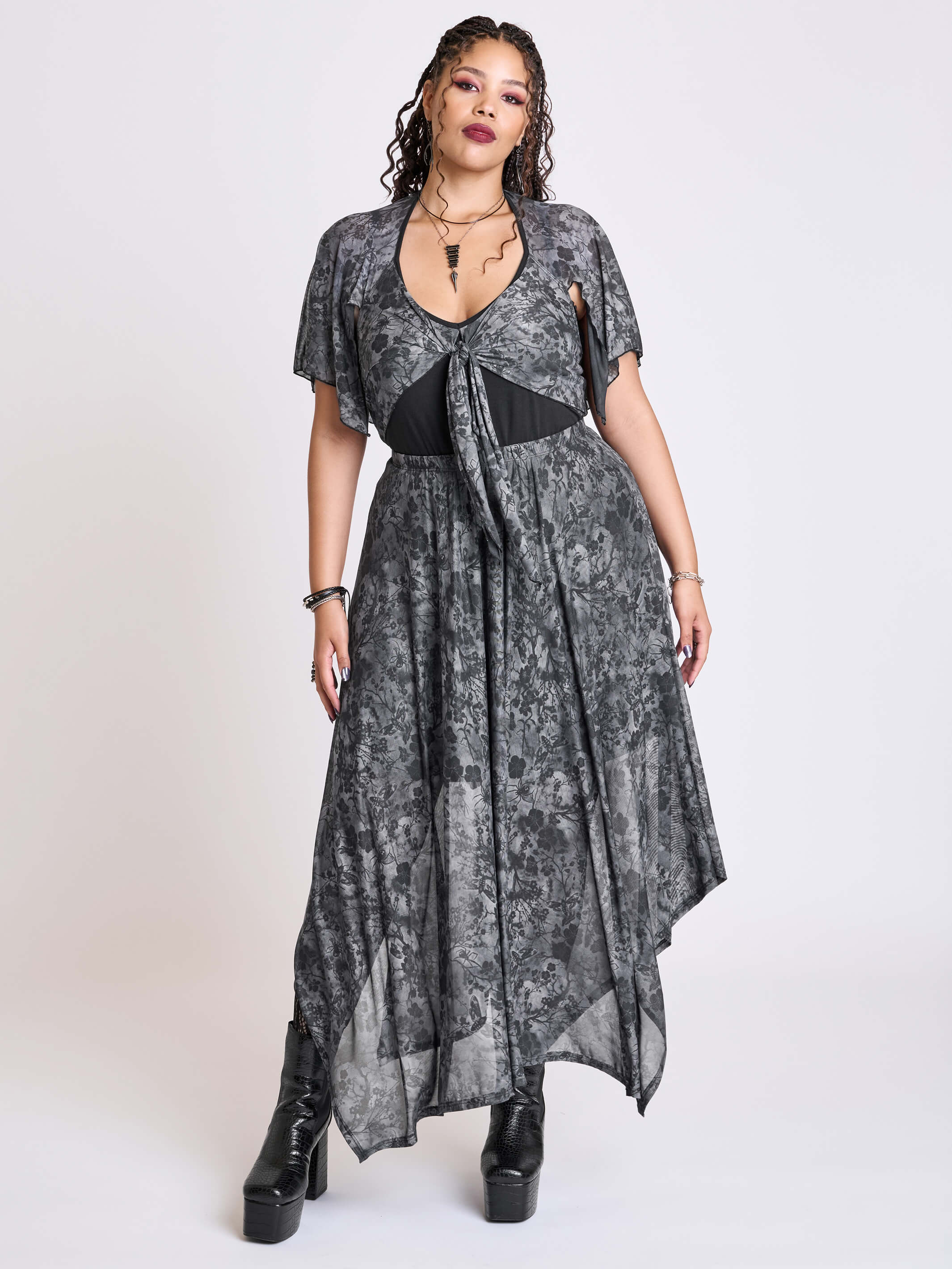 night blossom mesh maxi goth skirt