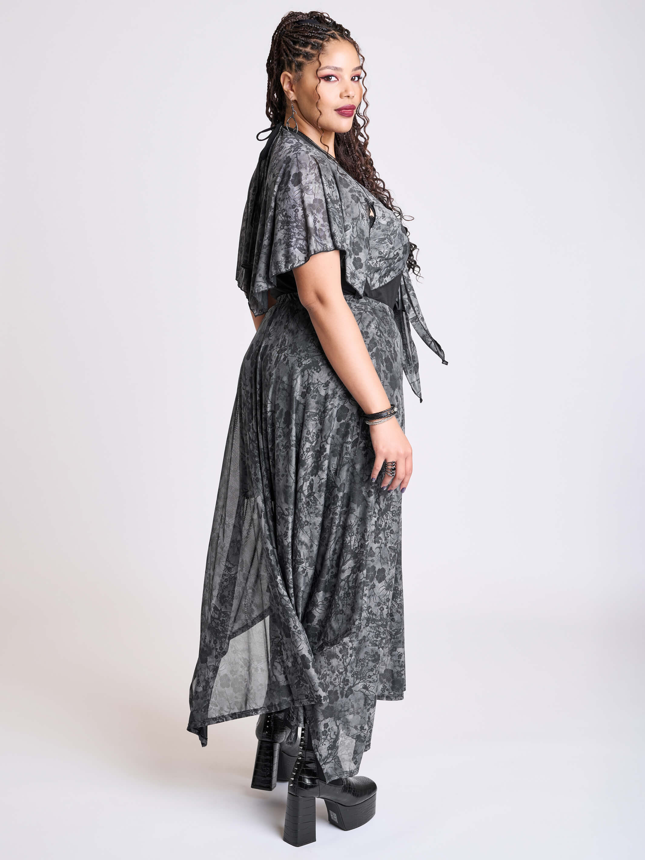 night blossom mesh maxi goth skirt