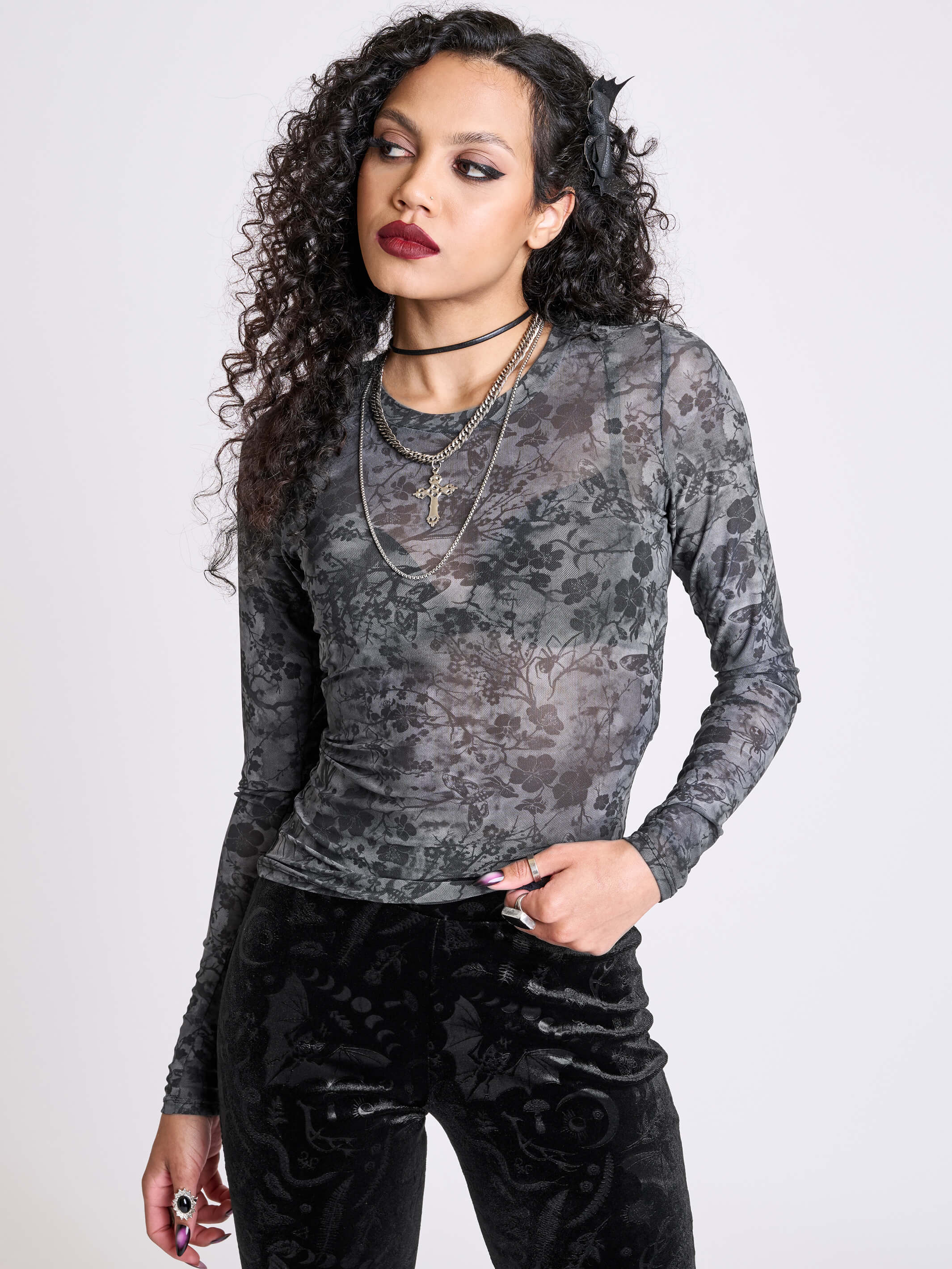 night blossom mesh goth shirt