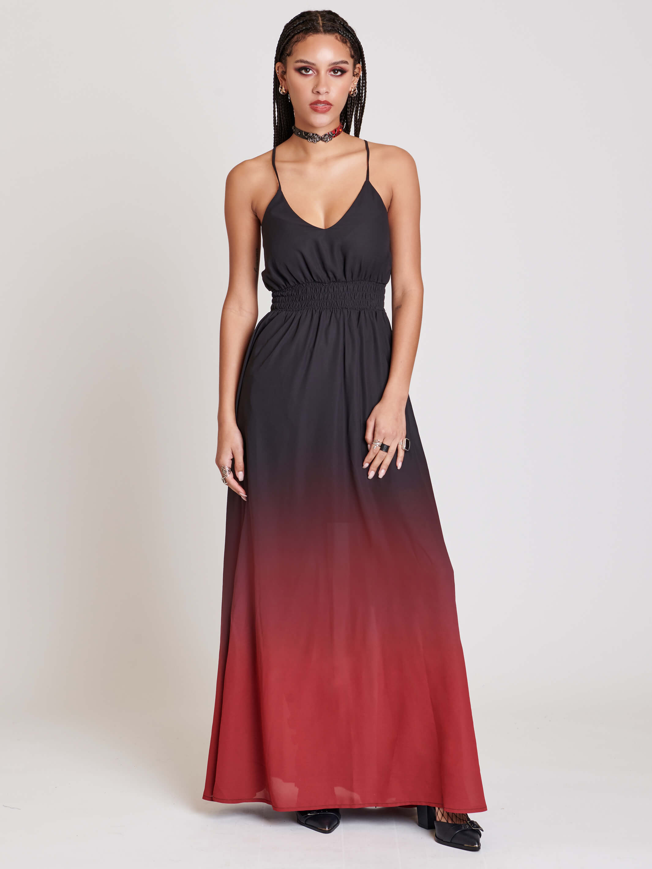 Midnight Hour Dipped in Blood Maxi Dress Xs Red Black Ombre