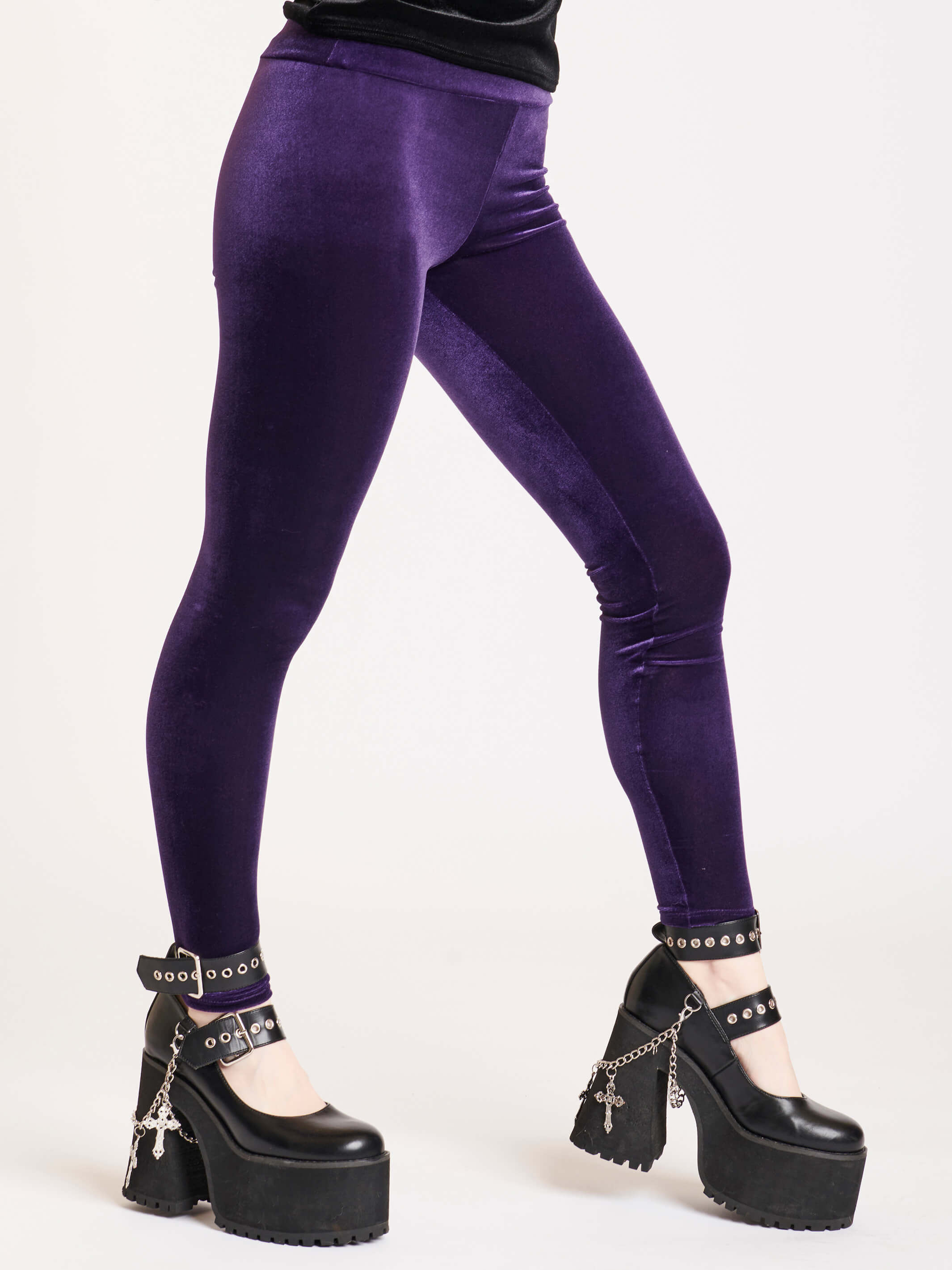 VELVET STRAPS LEGGINGS Black gothic leggings, nugoth (43 CAD) ❤ liked on  Polyvore featuring pants, leggings, …