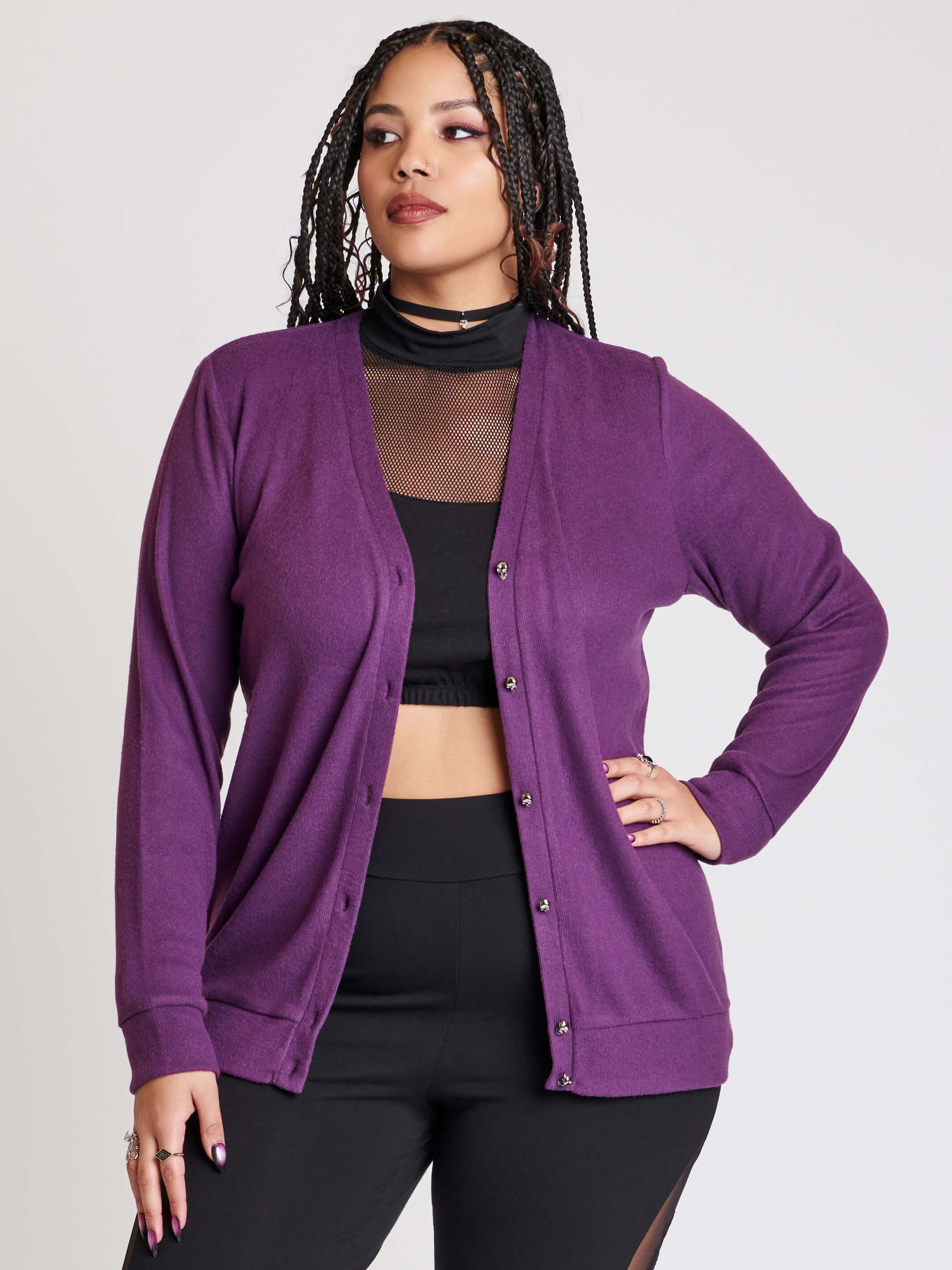 Purple cardigan plus size hot sale