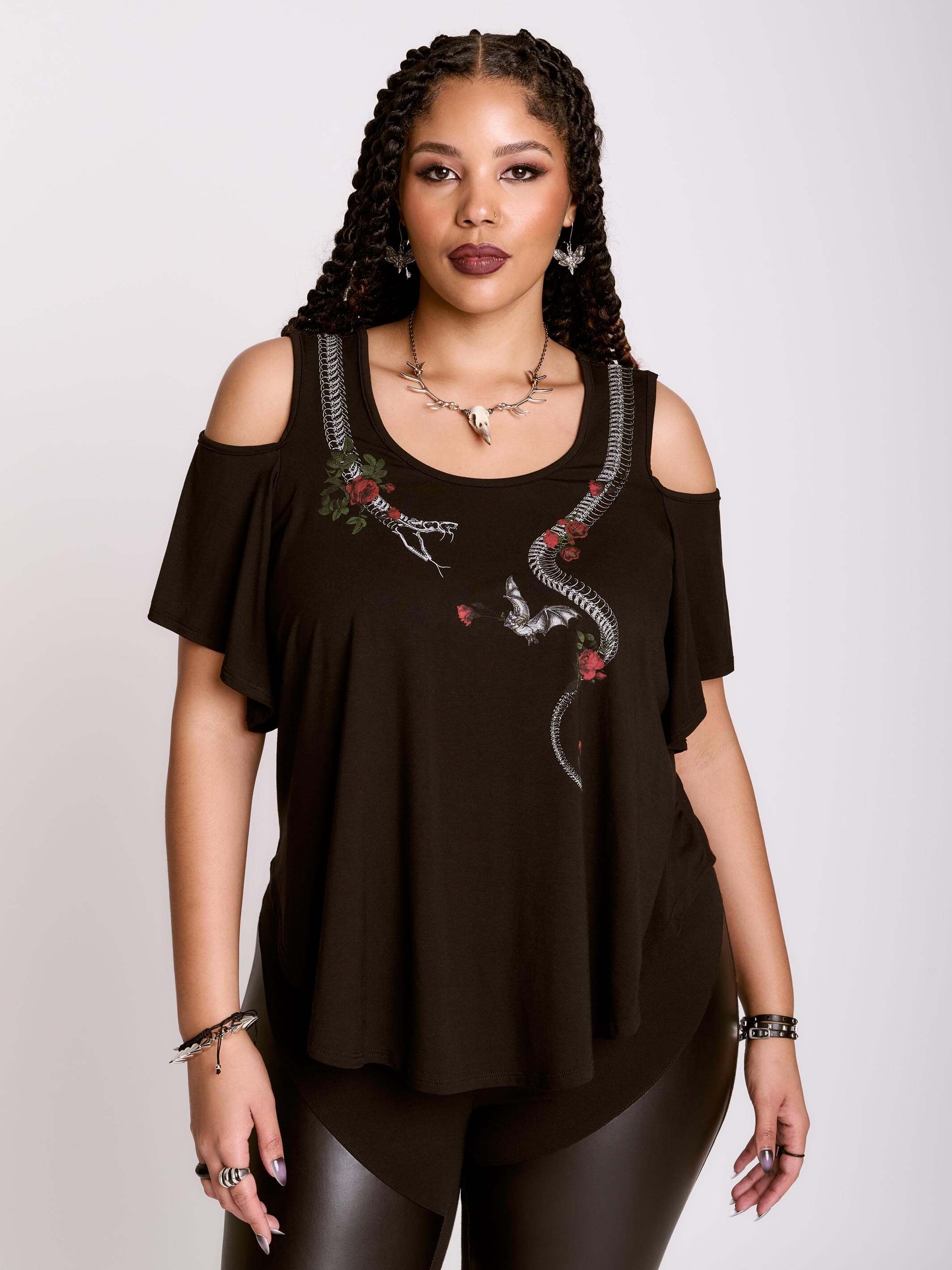 SNAKE ROSE COLD SHOULDER TOP