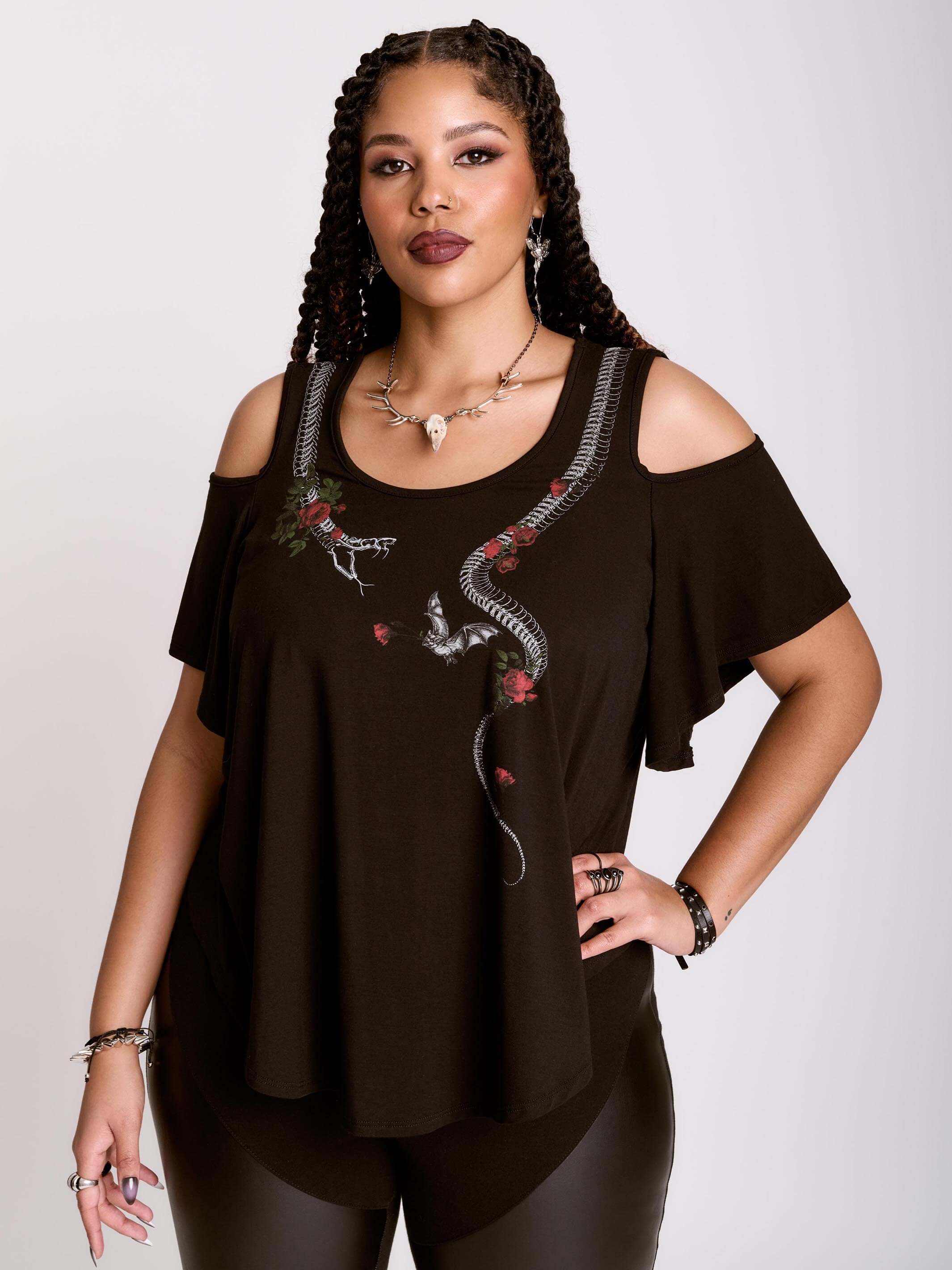 SNAKE ROSE COLD SHOULDER TOP