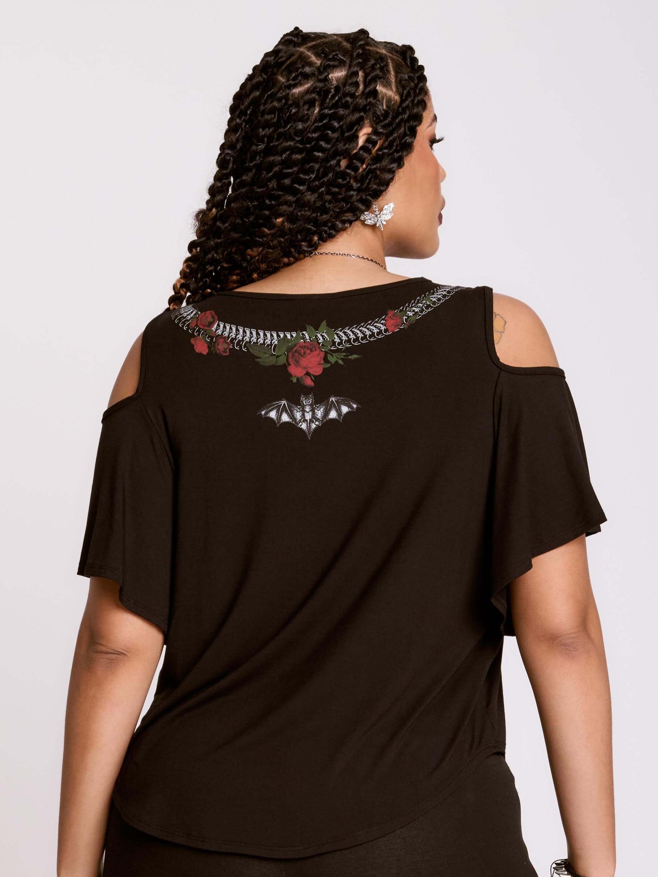 SNAKE ROSE COLD SHOULDER TOP