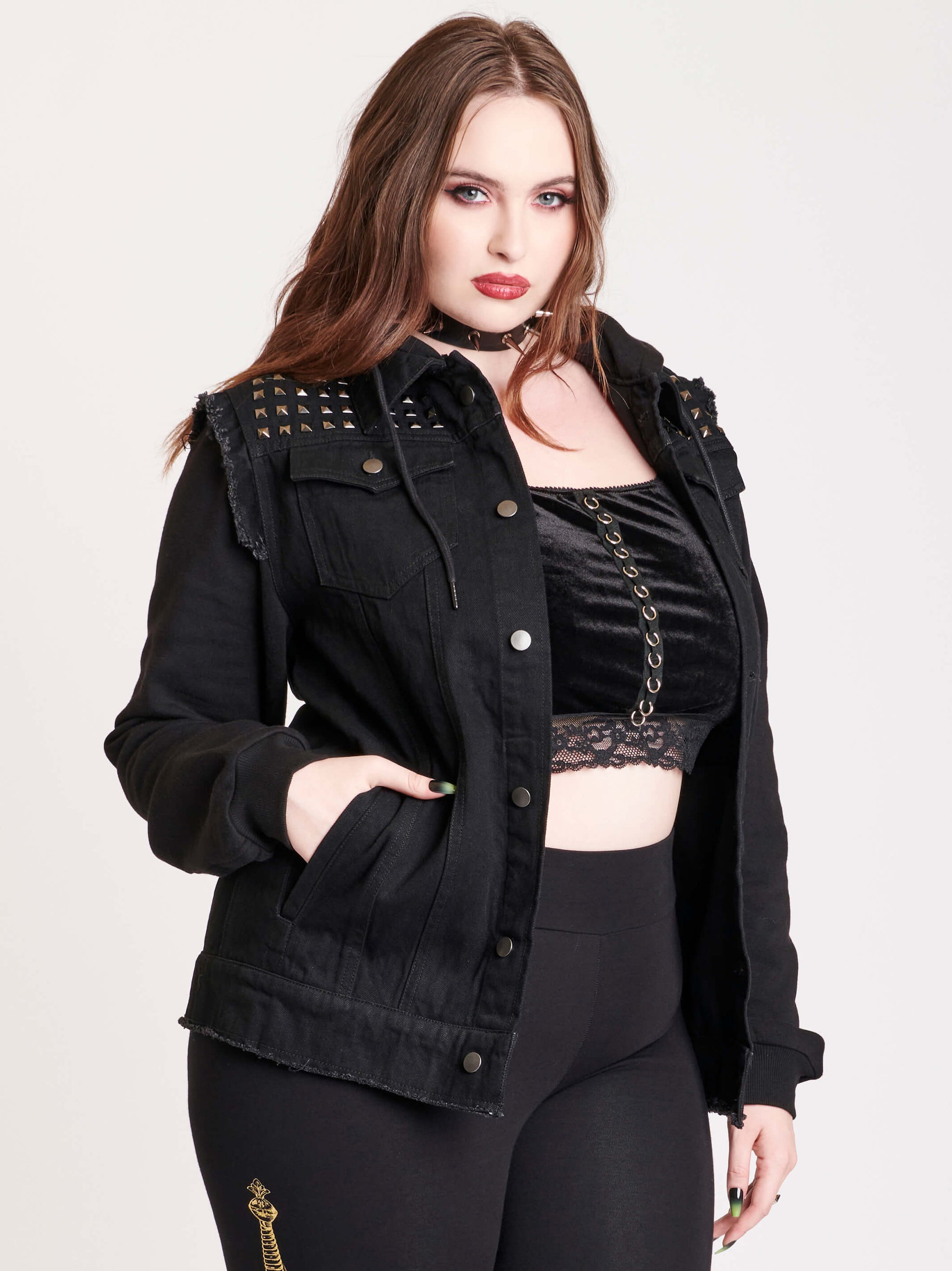 Cropped studded denim jacket hotsell