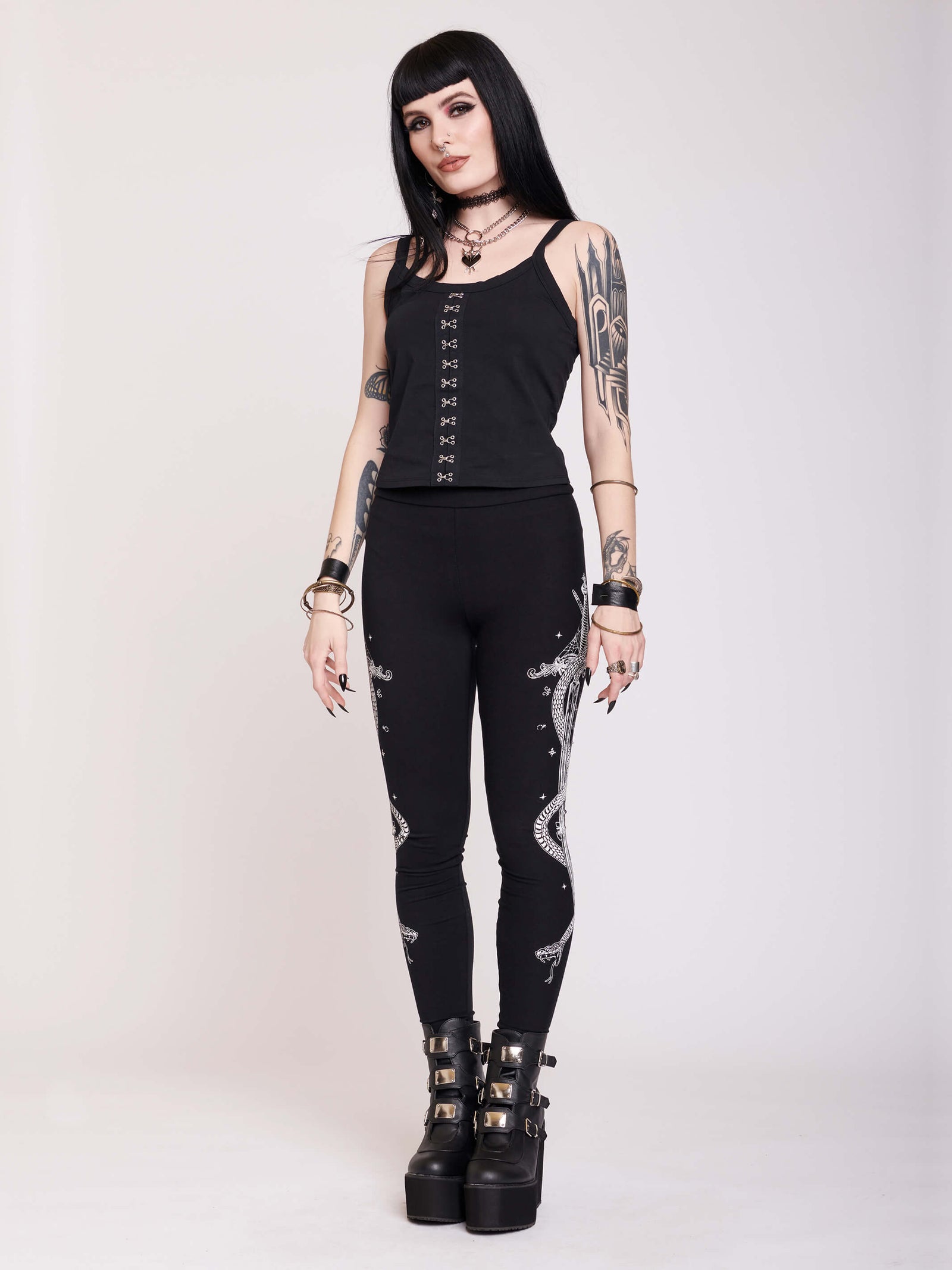 Gothic Women's Lace Leggings With Criss-cross Straps