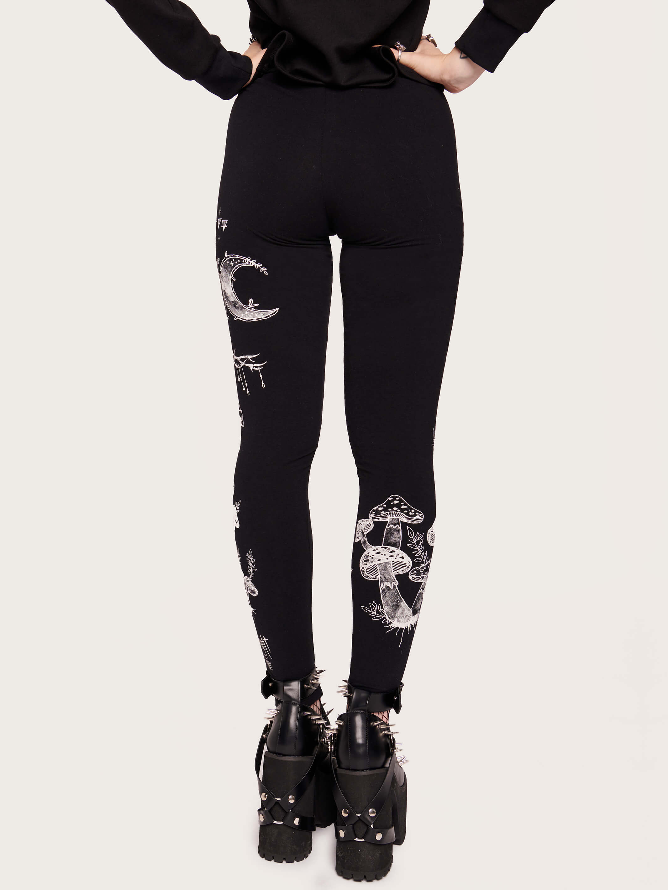 Black Printed Leggings Organic Cotton YOGA Pants Steampunk Goth
