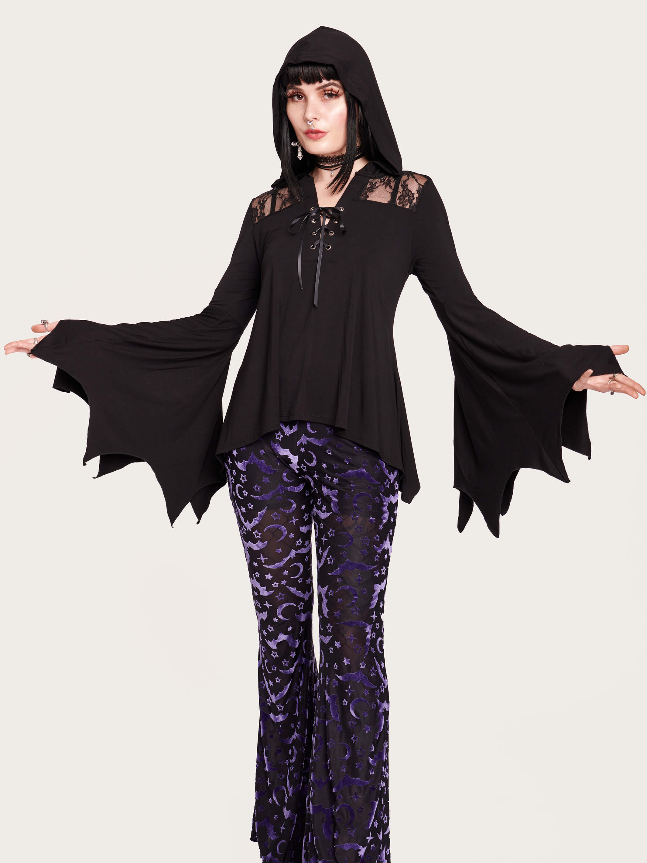 Bat Wing Lace Up Top
