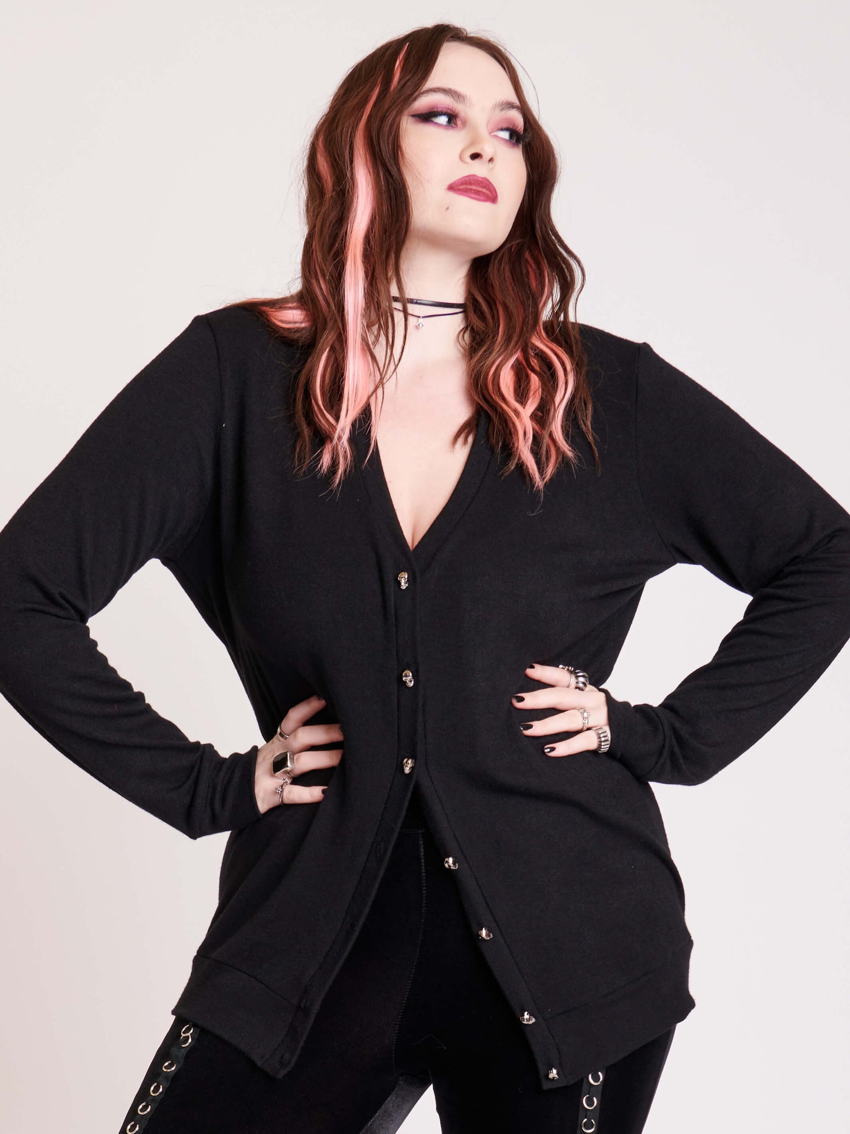 Skull Button Cardigan – Midnight Hour