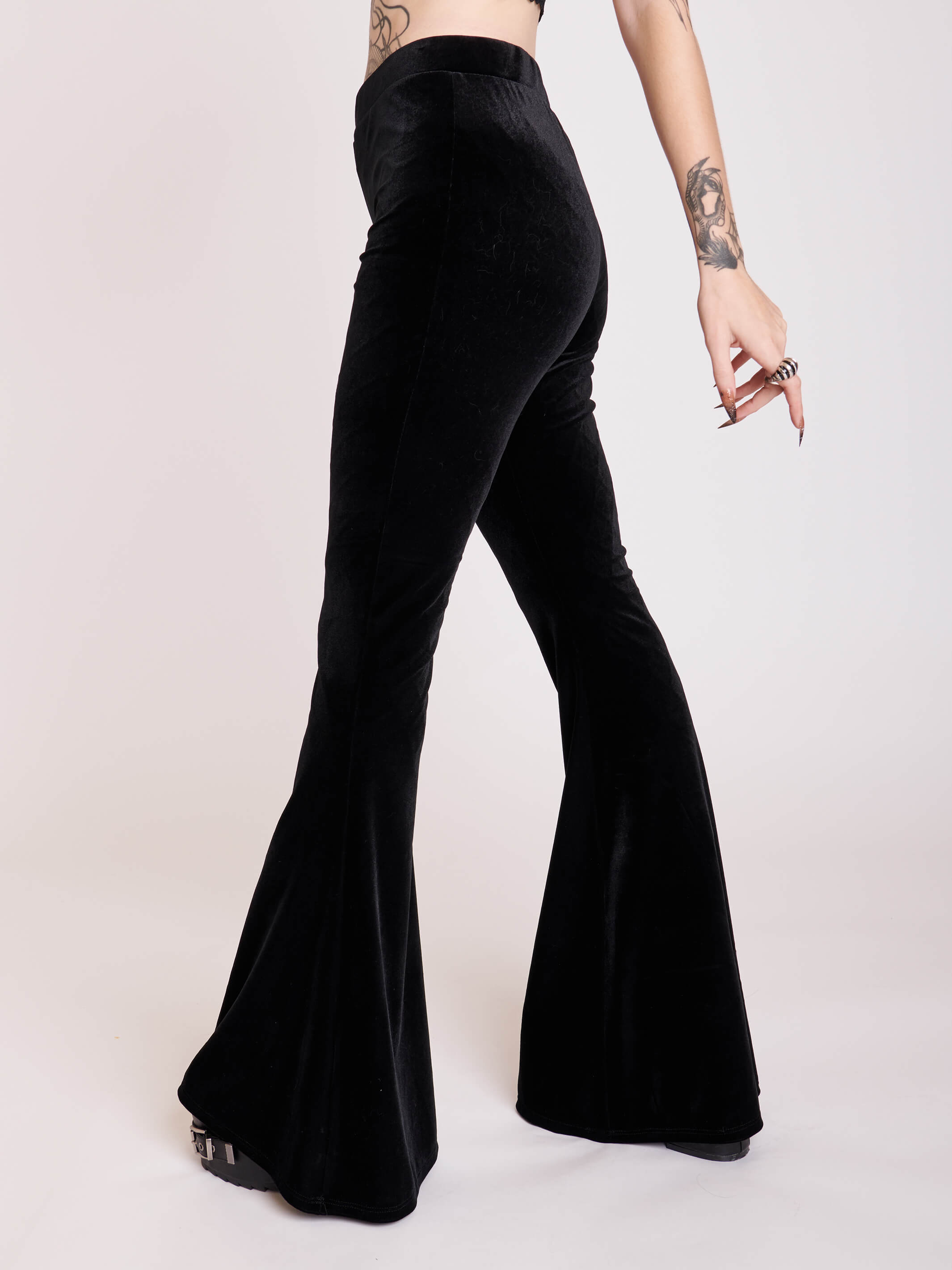 Black velvet fashion bell bottom pants